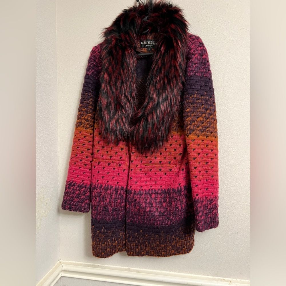 Donna Salyer’s Pink & Purple Stripe Sweater Coat Size Small - Picture 4 of 13